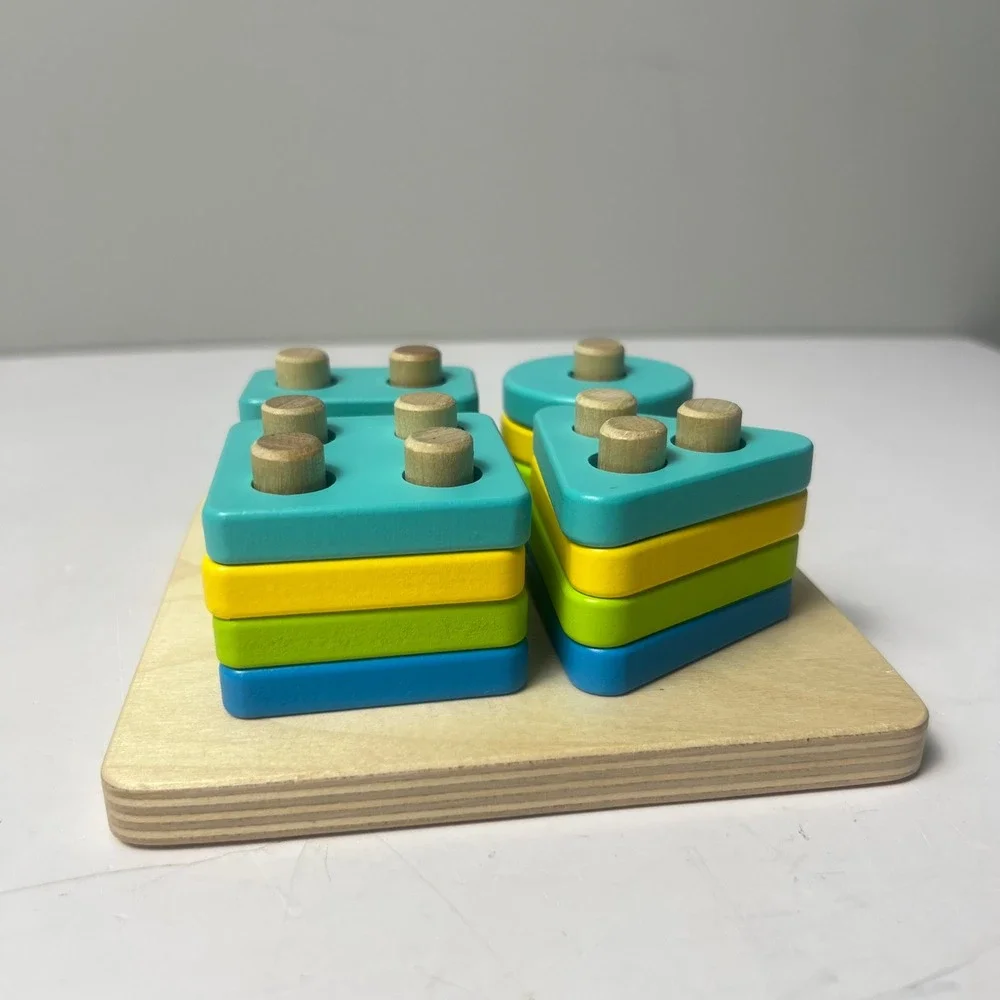 Lovevery Wooden Geometric Peg Puzzle Toddler Multicolor Montessori Stacker Toy